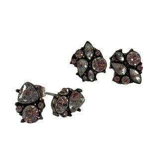 Baublebear Set of 2 Pairs Earrings Studs Clear Rhinestones Bling Silver Tone New
